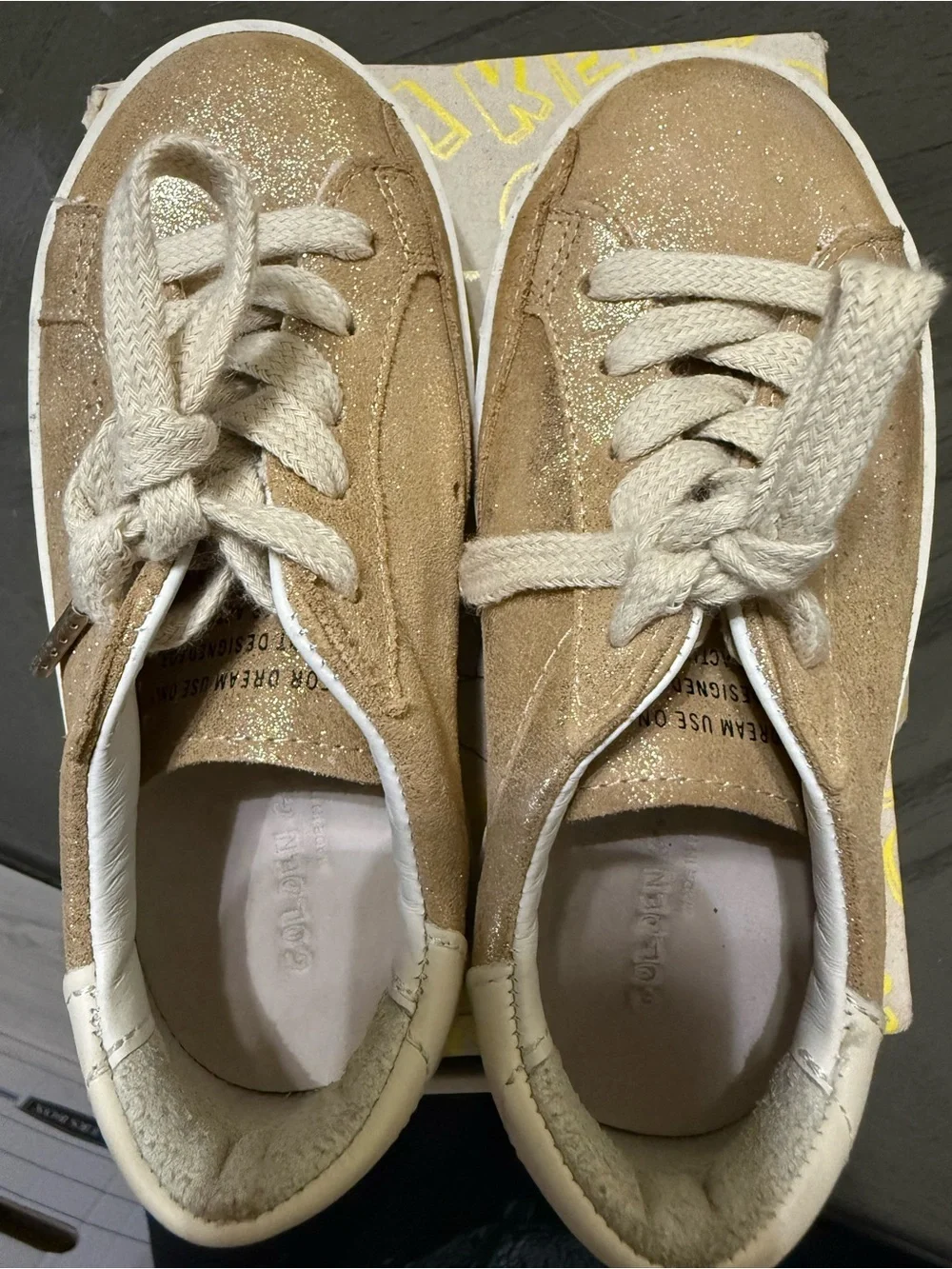 Golden Goose Kids Glitter Lace-Up Sneakers in Gold/Tan
